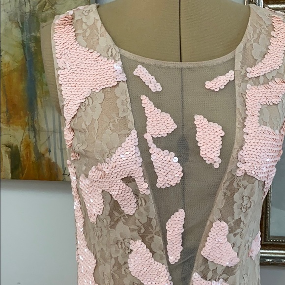 6126’s “Blair” Nude Lace Dress with Pink Sequins - Picture 5 of 6